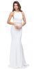 Scoop Neck Bejeweled Waist Racerback Long Prom Dress in Off White
